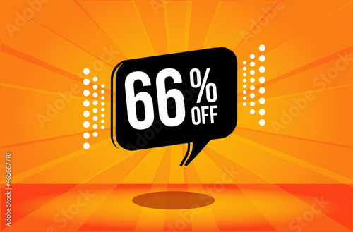 66 percent discount. Orange banner with floating balloon for promotions and offers. Vector Illustration. photo