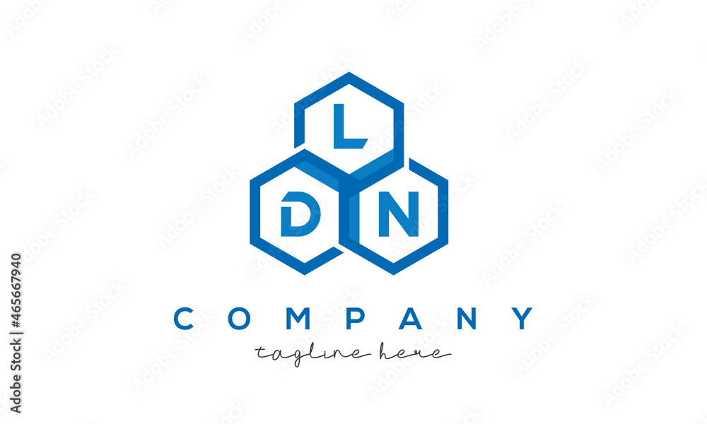 LDN letters design logo with three polygon hexagon logo vector template