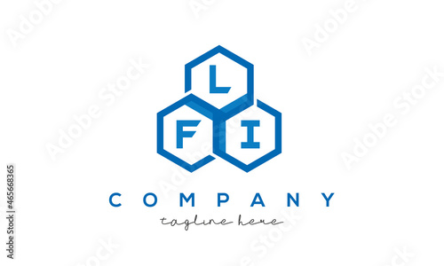 LFI letters design logo with three polygon hexagon logo vector template