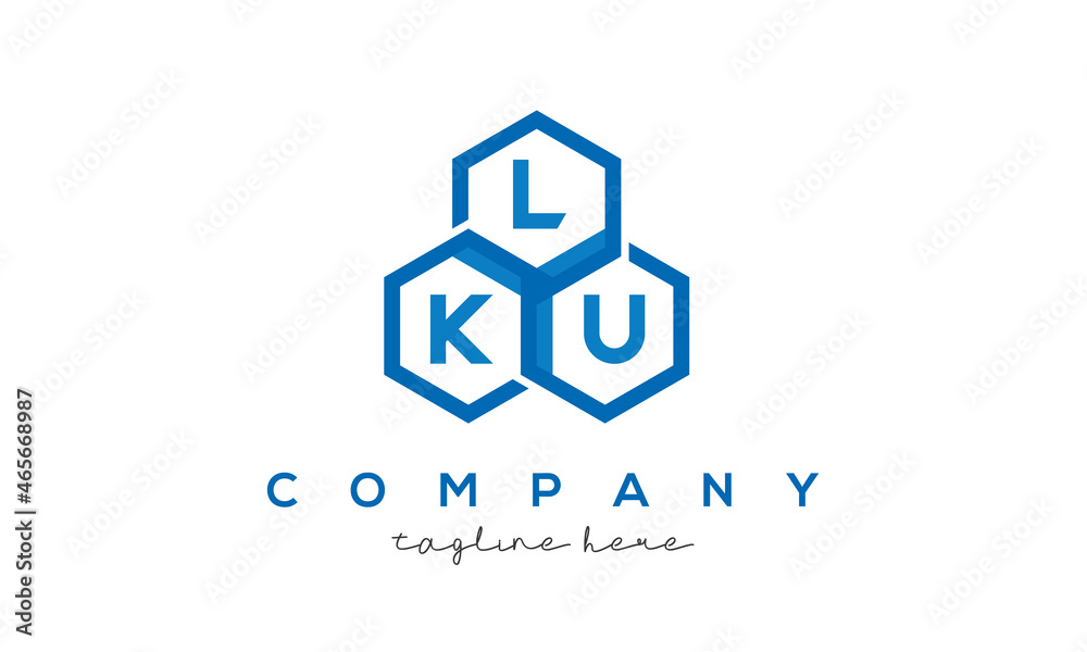 LKU letters design logo with three polygon hexagon logo vector template