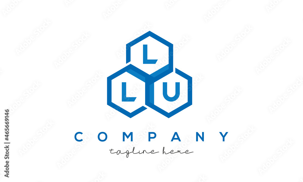 LLU letters design logo with three polygon hexagon logo vector template
