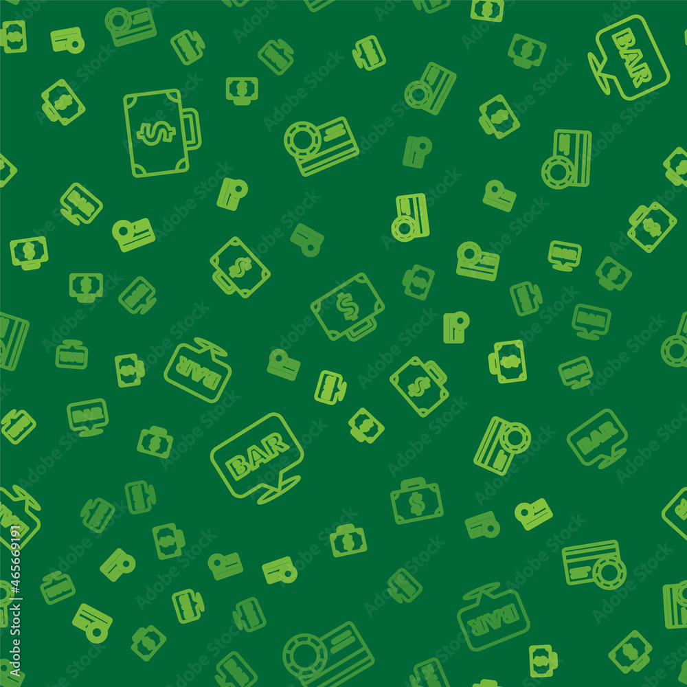 Set line Briefcase and money, Alcohol bar location and Credit card on seamless pattern. Vector Set line Briefcase and money, Alcohol bar location and Credit card on seamless pattern. Vector
