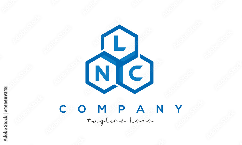 LNC letters design logo with three polygon hexagon logo vector template