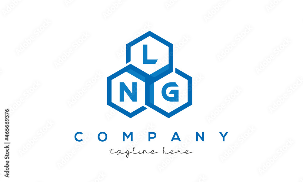 LNG letters design logo with three polygon hexagon logo vector template