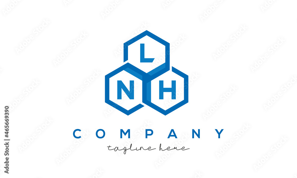 LNH letters design logo with three polygon hexagon logo vector template