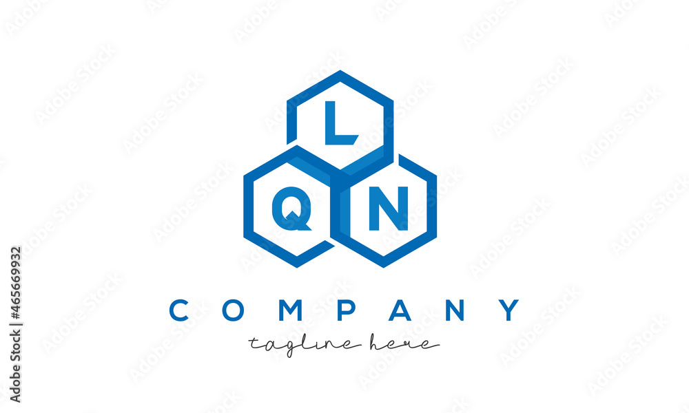LQN letters design logo with three polygon hexagon logo vector template