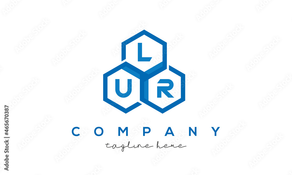 LUR letters design logo with three polygon hexagon logo vector template