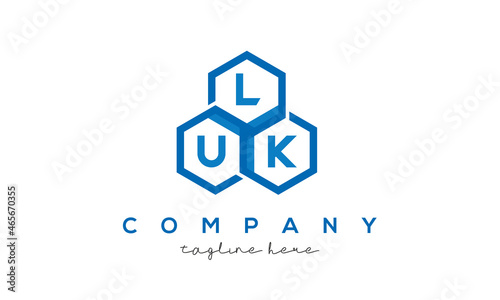 LUK letters design logo with three polygon hexagon logo vector template