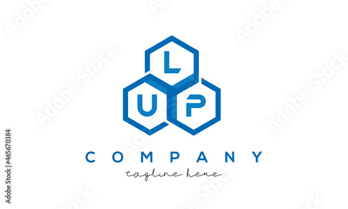 LUP letters design logo with three polygon hexagon logo vector template
