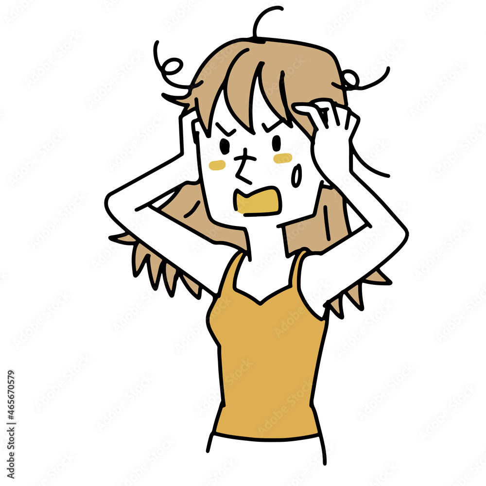 髪の毛の痛みに悩んでいる女性 髪の毛の痛みに悩んでいる女性