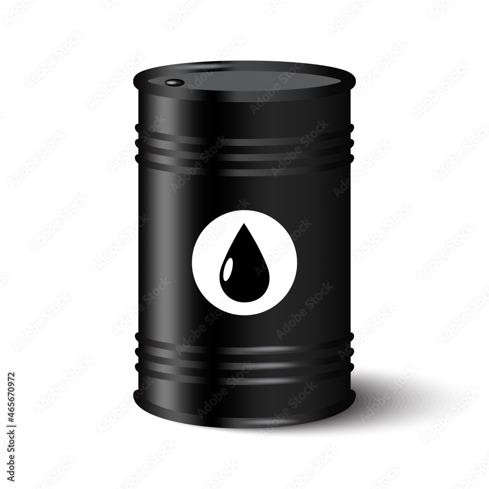 Oil barrel icon. Black drop sign. Flat design. Cartoon style. Hand drawn picture. Vector illustration. Stock image. 