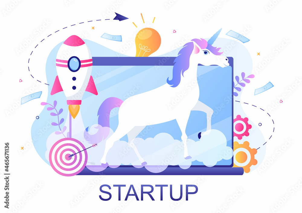 Unicorn Business Startup Symbol Vector Illustration. Businessman of ...