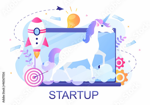 Unicorn Business Startup Symbol Vector Illustration. Businessman of Development Process, Innovation Product, and Creative Idea See the Goal to be Successful