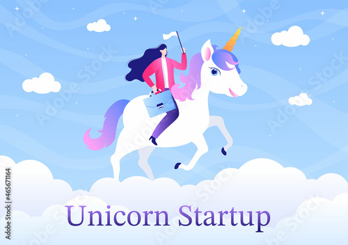 Unicorn Business Startup Symbol Vector Illustration. Businessman of Development Process, Innovation Product, and Creative Idea See the Goal to be Successful