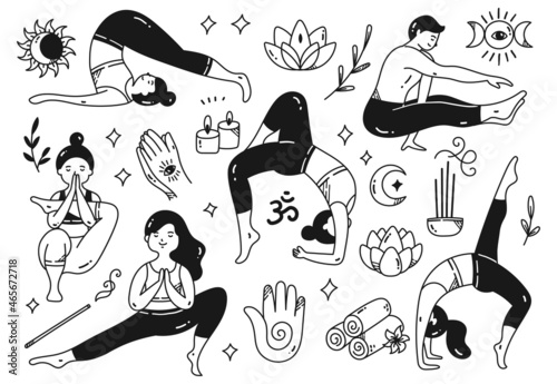 Cartoon Doodle of Woman Doing Yoga in Various Poses