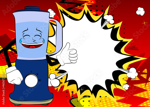 Food Blender making thumbs up sign as a cartoon character with face. Electric kitchen equipment for food processing.
