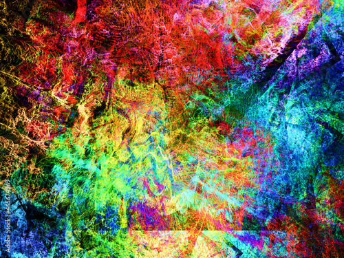 Composición de imagen de arte digital abstracto que consiste en rayas superpuestas en los colores del arco iris.