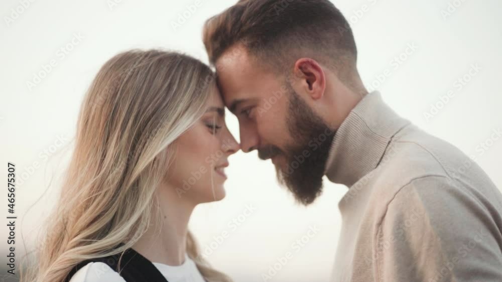 Close Up Of Loving Couple Touching Forehead Enjoying Tenderness Close Up Of Loving Couple Touching Forehead Enjoying Tenderness