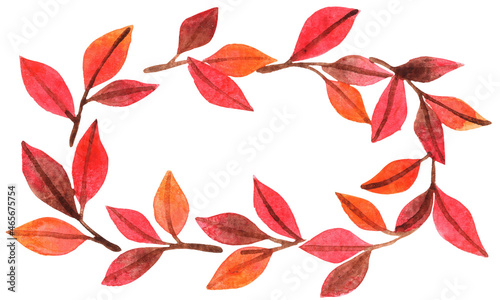 Colorful red autumn leaves frame watercolor for decoration on Autumn season and Thanksgiving festival.