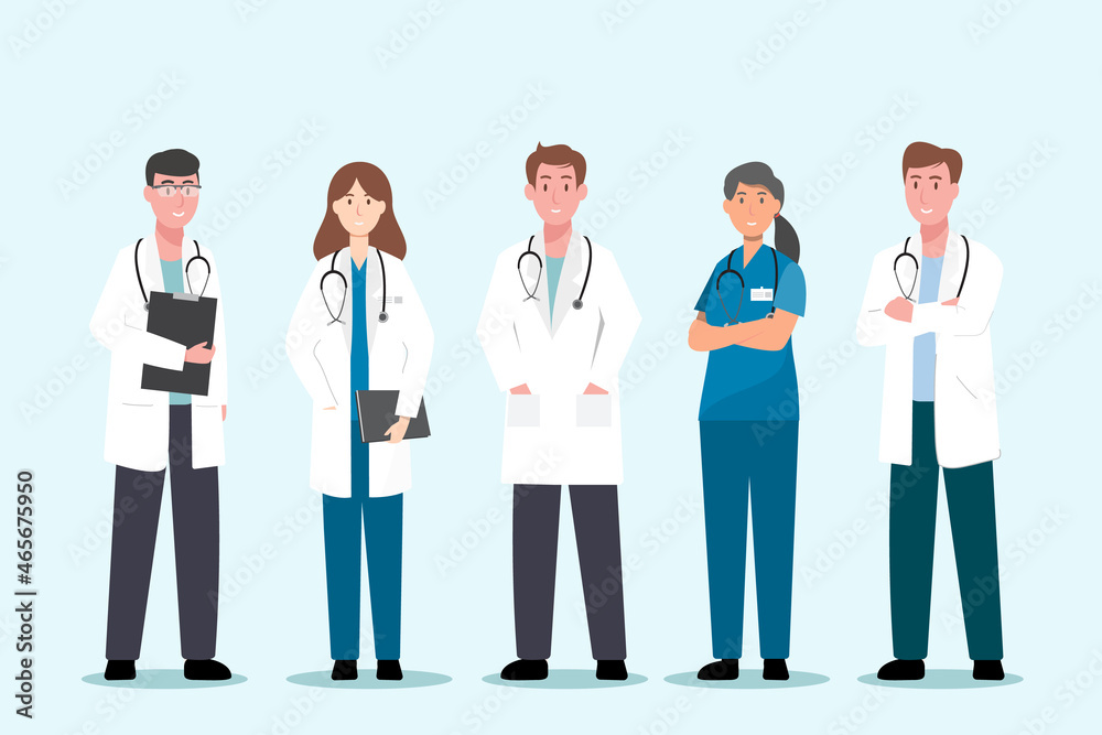 Set of doctor cartoon characters. Medical staff team concept Set of doctor cartoon characters. Medical staff team concept