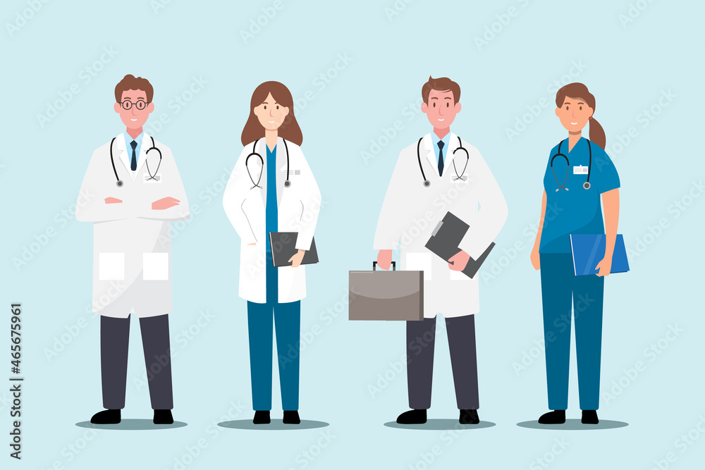 Set of doctor cartoon characters. Medical staff team concept Set of doctor cartoon characters. Medical staff team concept