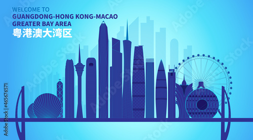 Vector illustration of skyline buildings in Dawan District, Guangdong, Hong Kong and Macao, Guangdong, China photo