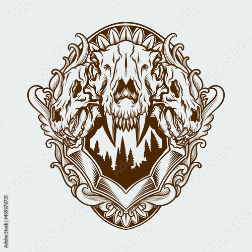 tattoo and t shirt design tiger skull engraving ornament