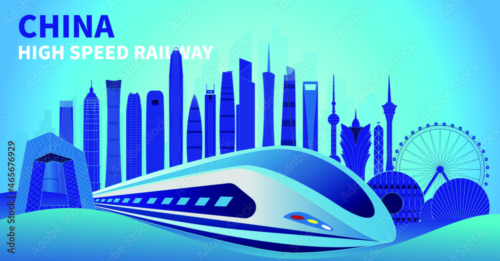 Vector illustration of China's high-speed rail city skyline
