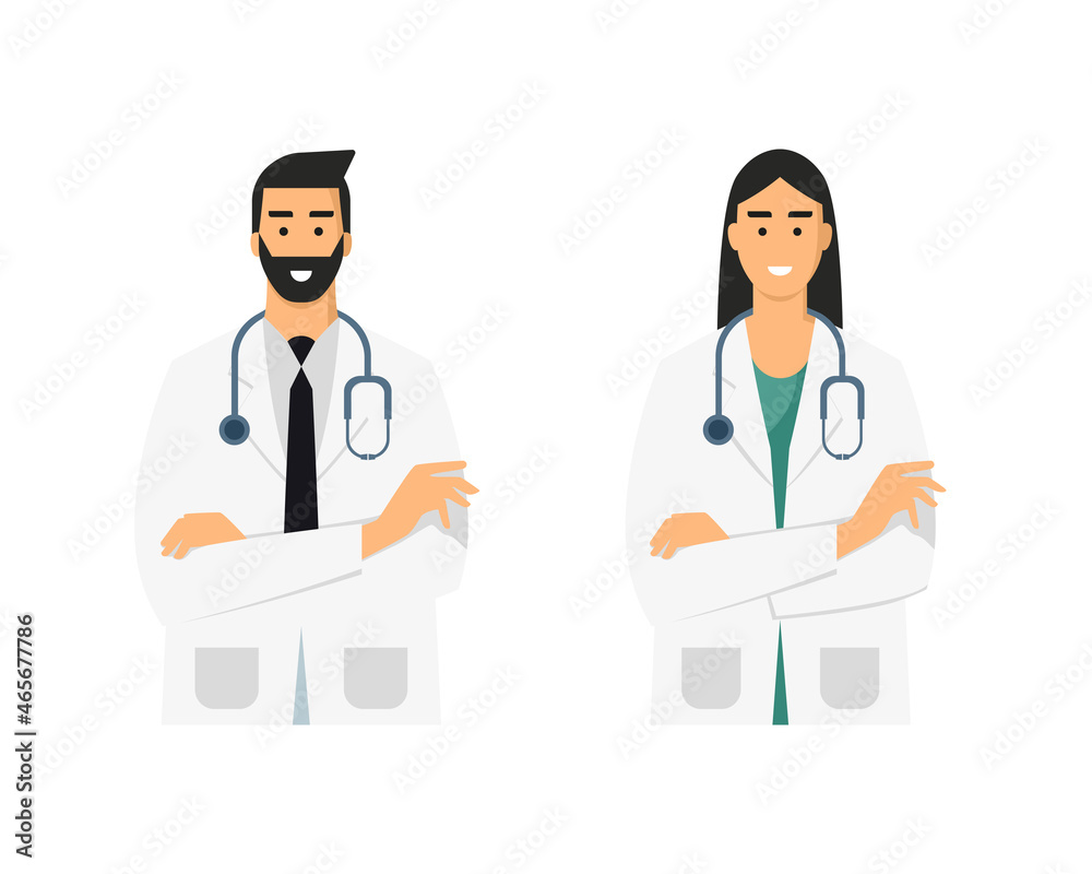 Médico masculino y femenino. Hombre y mujer. Doctor. Concepto de profesionales de la salud. Ilustración vectorial Médico masculino y femenino. Hombre y mujer. Doctor. Concepto de profesionales de la salud. Ilustración vectorial