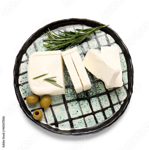 Fresh feta cheese blocks an...