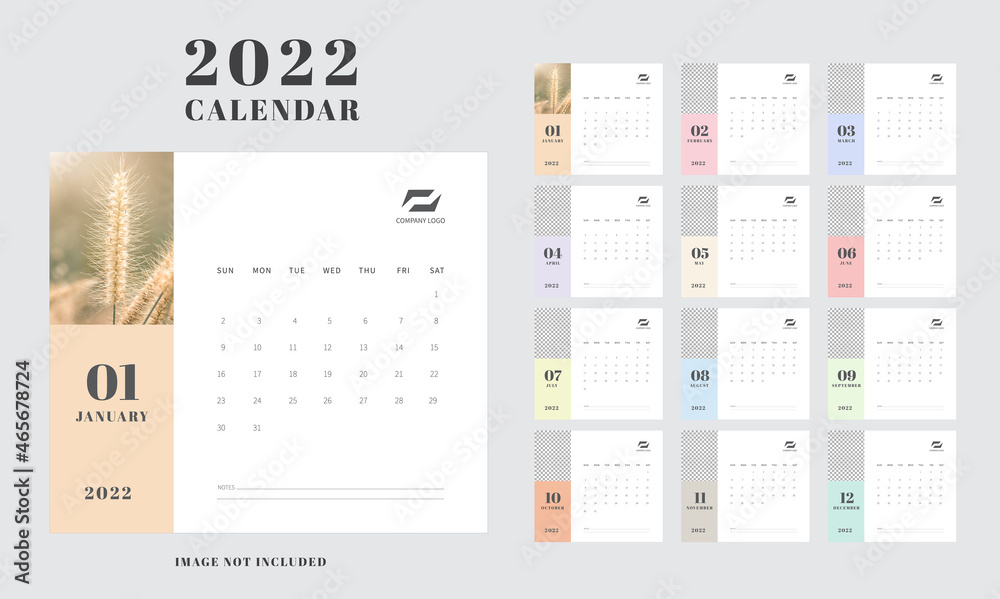 Calendar 2022 template. Minimal design. Calendar template design with place for photo. Vector illustration Calendar 2022 template. Minimal design. Calendar template design with place for photo. Vector illustration