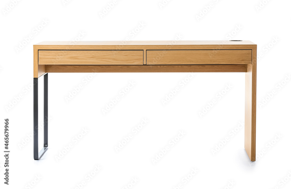 Modern wooden table with drawers on white background Modern wooden table with drawers on white background