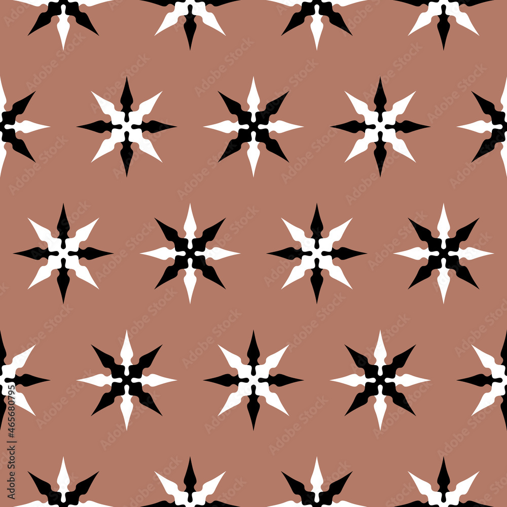 Fototapeta premium Abctract geometric seamless pattern. Black and white decorative crosses on coffee color background. For textile or paper design