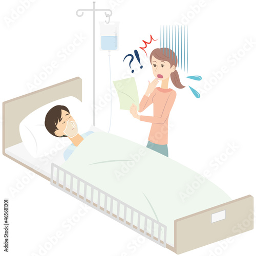 夫が入院して高額請求に驚いている若い女性