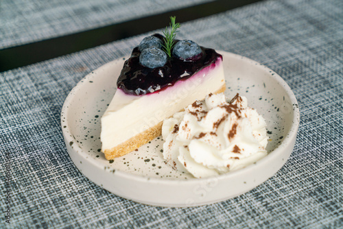 blueberry cheese cake on plate