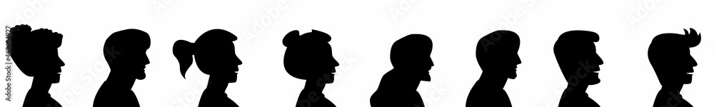 Group young people. Profile silhouette faces boys and girls set – for stock vector