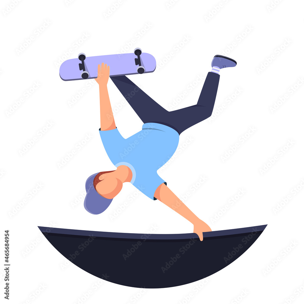 Fototapeta premium illustration of a young man with skateboard style tricks