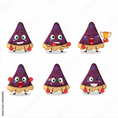 A sporty slice of blueberry pie boxing athlete cartoon mascot design