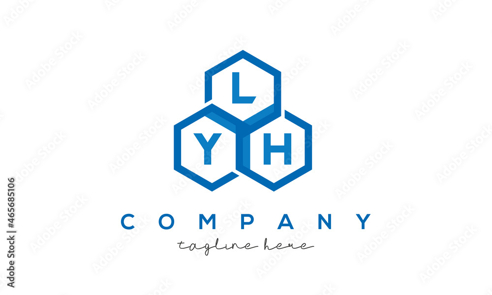 LYH letters design logo with three polygon hexagon logo vector template