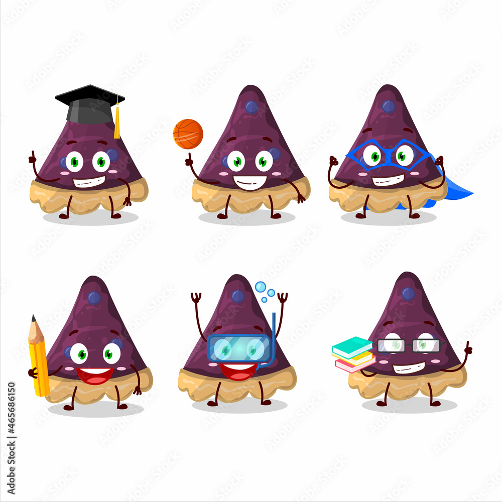 School student of slice of blueberry pie cartoon character with various expressions School student of slice of blueberry pie cartoon character with various expressions