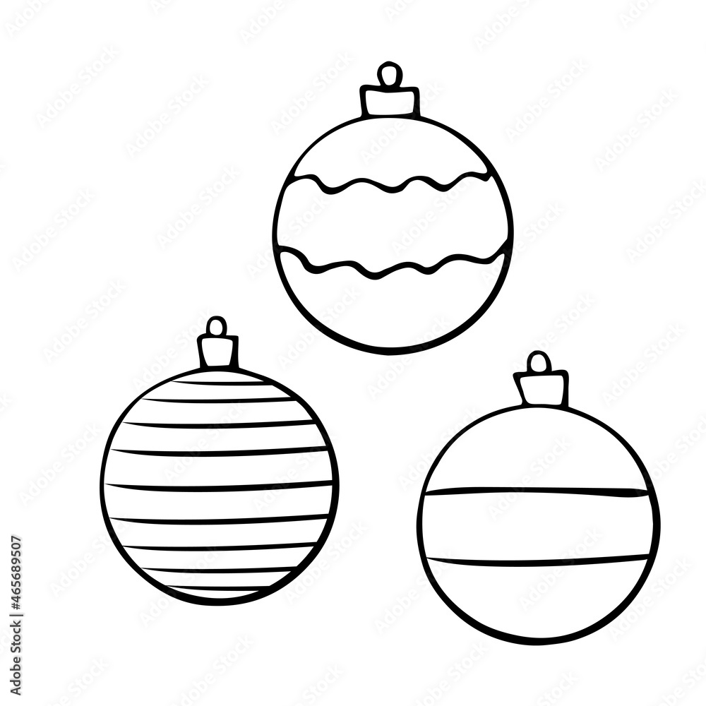 Set of Vector hand drawn contours and shape of Christmas tree balls for coloring at Xmas and New year holidays. Template for kids creativity Set of Vector hand drawn contours and shape of Christmas tree balls for coloring at Xmas and New year holidays. Template for kids creativity
