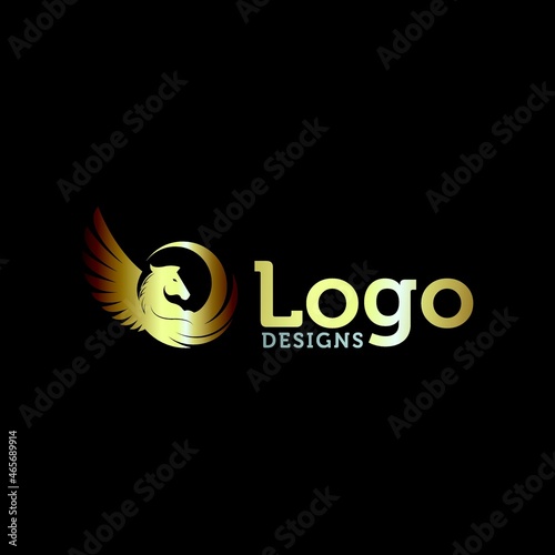 business horse - pegasus logo design vector