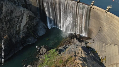 Aerial View Of Lake Clementine Dam Water Flowing From North Fork American River. photo