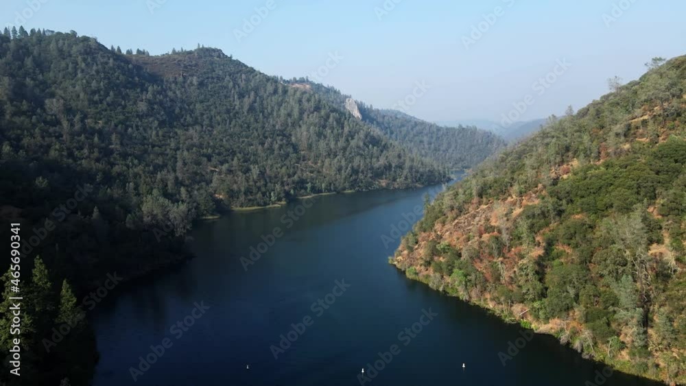 Tranquil Scenery And Calm Water Of North Fork American River, Northern California, USA - aerial drone shot Tranquil Scenery And Calm Water Of North Fork American River, Northern California, USA - aerial drone shot