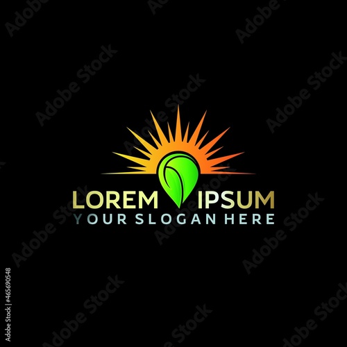 leaf and sun logo design vector