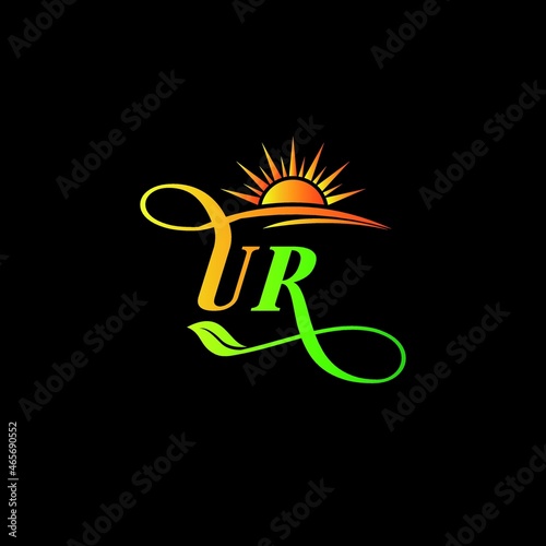 UR letter with sun and leaf business logo design vector