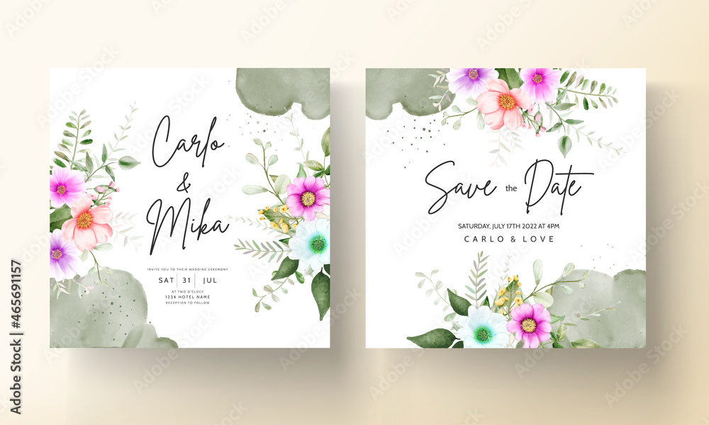 beautiful hand drawing watercolor floral wedding invitation card template