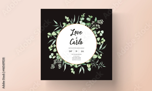 beautiful hand drawing watercolor leaves wedding invitation card template