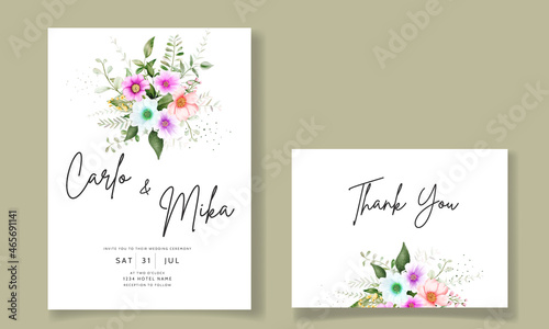 beautiful hand drawing watercolor floral wedding invitation card template