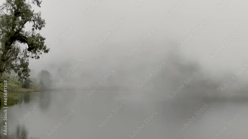 Foggy Ranu Regulo Lake Panning From Left To Right Camera View Foggy Ranu Regulo Lake Panning From Left To Right Camera View